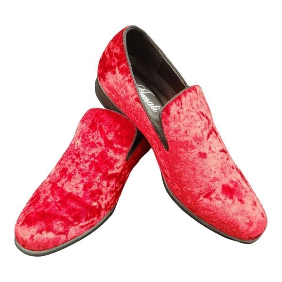MEN'S AMALI HAUSER2 RED CRUSHED VELVET SLIP ON DRESS SHOE SIZE 7.5D - Picture 1 of 8